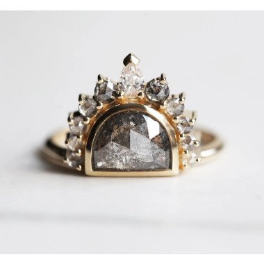 Diamantring in Silber & Diamant Sonnenaufgang Ring, Salz Pfeffer Diamant-Ring