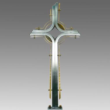 Edelstahl Grabkreuz mit Bronze kombiniert