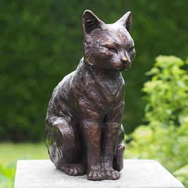 Gedenkstein Katze & Sitzende Katzenfigur aus Bronze als Grabschmuck Katze Fela