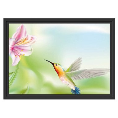 Gerahmtes Wandbild Wunderschöner Kolibri mit Blüte