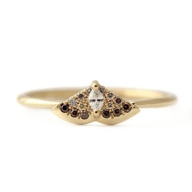 Gold Motte Ring, Diamant Alternative Verlobungsring, Braun Schmetterling