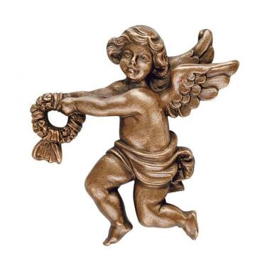 Grabfigur aus Bronze & Metall Wandfigur Engel mit Kranz Angelo Gara links