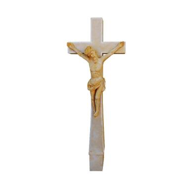 Grabkreuz aus Steinguss mit Jesus und Maria Jesus Cruzifix / Portland weiß