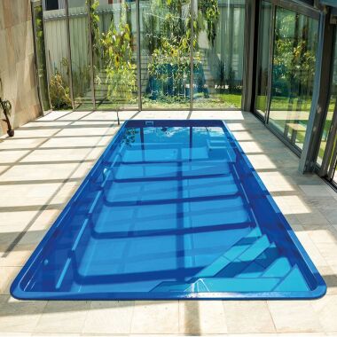 Großer GFK Pool 350x820cm mit 2 Treppen Glas-Verbundbecken