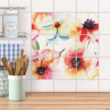 Klebefliesen für Küche & Bad Design: Water Color Flowers 20x20 cm