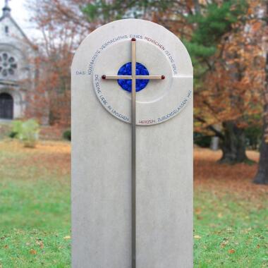 Modernes Grabdenkmal farbig mit Glaseinsatz & Kreuz Toulon