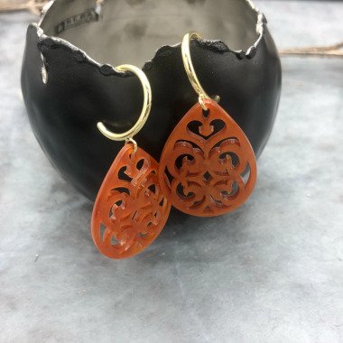 Ohrhänger Ornament Orange Gold Resin Naturharz Creole