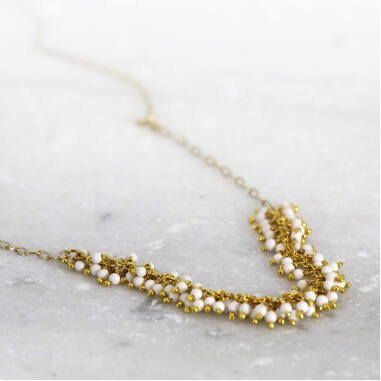 Perlenkette in Weiß & Weiße Hochzeit Halskette Perlen Braut Weiß & Gold