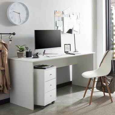 Schlichter Schreibtisch in Weiß melaminbeschichtet