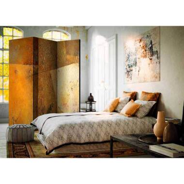 Wandregal aus Fichte & Spanische Wand in Braun und Orange strukturhafter Optik