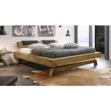 Bett aus Wildeiche in Balkenoptik mit Holzkufen
