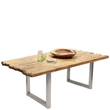 Designer Tisch aus Teak Recyclingholz und Stahl 100 cm tief