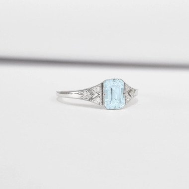 Diamant-Verlobungsring aus Platin & Aquamarin Und Diamant Handgemachte