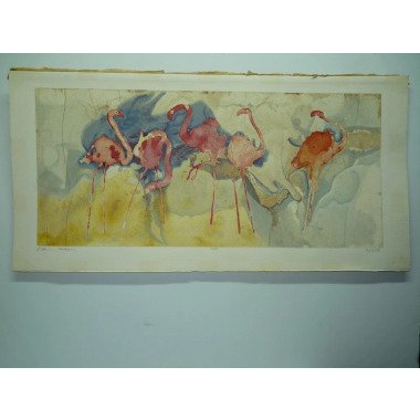 Edwin Salomon, Pink Flamingos, Farbiger Lithografie