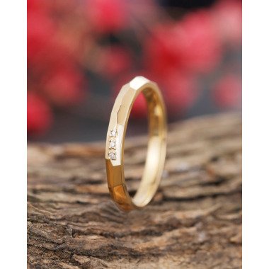 Einfache Diamant-Hochzeitsband, Drei Stein 14 K Gold Ring, Einzigartige