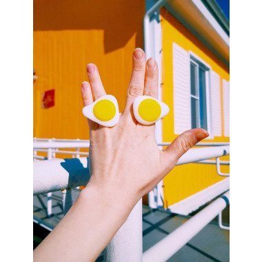 Funky Ei Ring Mit Verstellbarer Größe, Statement Gelb Glas Ring, Miniatur-Essen-Ring