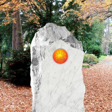 Grabdenkmal Marmor rustikal mit Glas Sonne Polaris