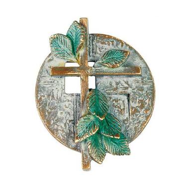 Grabstein Ornament in Braun & Rundes Grabornament aus Bronze mit Kreuz