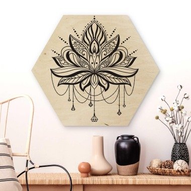 Hexagon-Holzbild Lotus mit Ketten