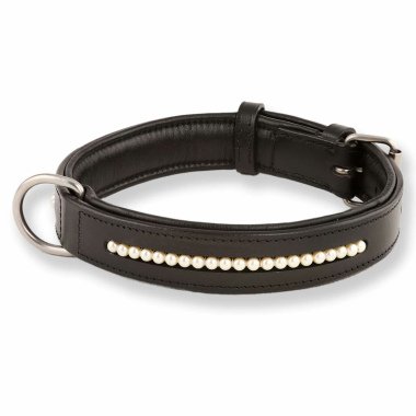Hundehalsband aus Leder besetzt mit echten Swarovski-Perlen