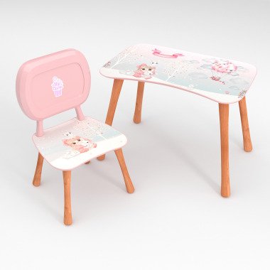 Kinder Stuhl und Tisch Set mit Motiv Bunny Love Rosa