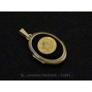 Medaillon aus Quarz & Engel Onyx & Gold Motiv Medaillon Cabochon Gold 333