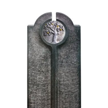 Moderner Urnengrabstein mit Granit Lebensabum Relief Rund
