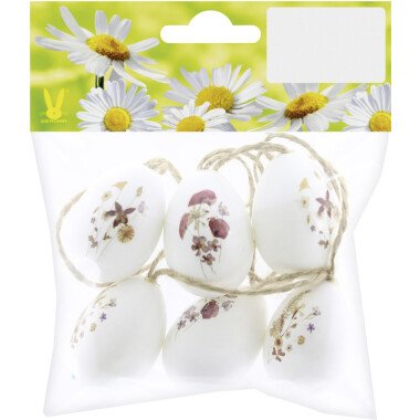 Ostereier Kunststoff 4 x 3 cm weiß mit Blumenmotiv