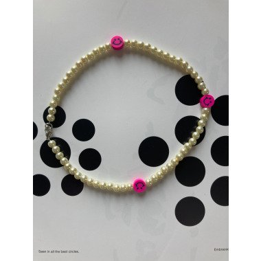 Perlenkette Mit Pinken Smileys Boho 90S #199Er #kette #perlen #perlmutt