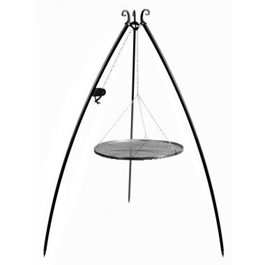 Schwenkgrill mit Kurbel H 200 cm mit Grillrost Ø 50 cm aus Rohstahl Dreibein