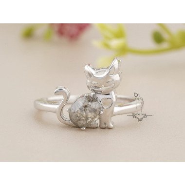Süße Katze Diamant Ring in 925 Sterling Silber