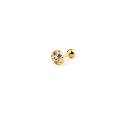 925 Multicolor Circle Piercing, Tiny Gold Stud, Helix Earring, Minimalist