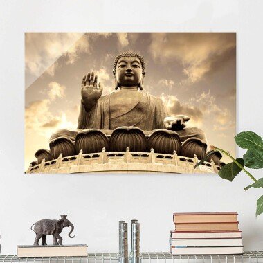 Glasbild Buddha Großer Buddha Sepia