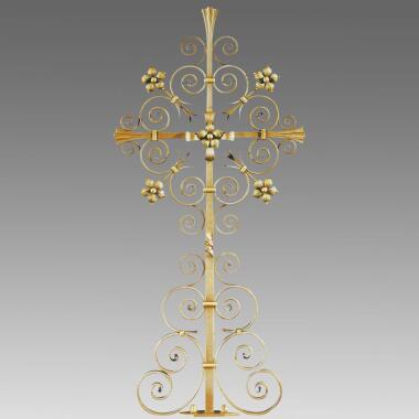 Kunstvolles Grabkreuz aus Metall mit Blüten Nerio / Schmiedeeisen