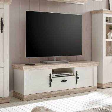 Landhausbank & TV Lowboard im Landhaus Design Pinie Weiß
