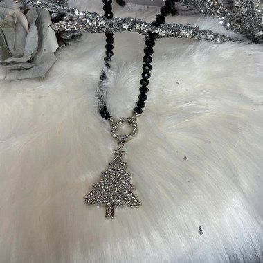 Lange Kette & Modeschmuck Halskette Perlen Weihnachtsmotiv Lang Schwarz