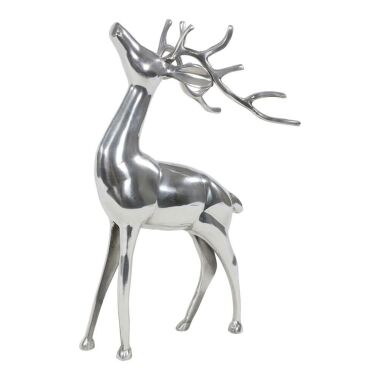 Moderne Hirsch Dekofigur aus Aluminium silberfarben