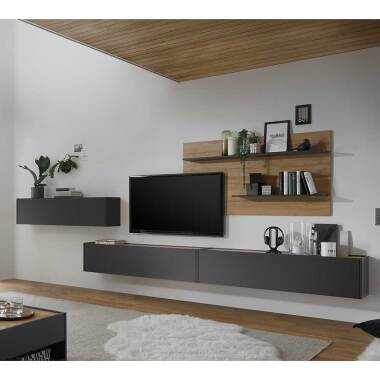 Moderne TV Wohnwand in Anthrazit und Wildeiche