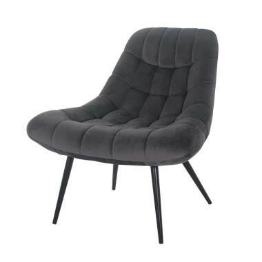 Samt Lounge Sessel in Dunkelgrau Retro Design
