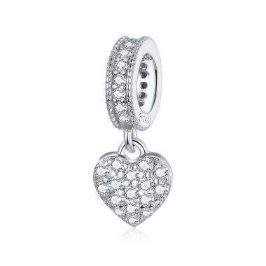 Silberkette aus Platin & BAMOER 925 Sterling Silber Marke Shiny Heart Anhänger Charm für