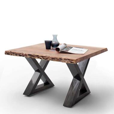  Tisch mit Baumkante & Sofatisch aus Akazie Massivholz und Metall Baumkante