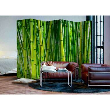 Wandregal Würfel aus Massivholz & Spanische Wand mit grünem Bambus 225