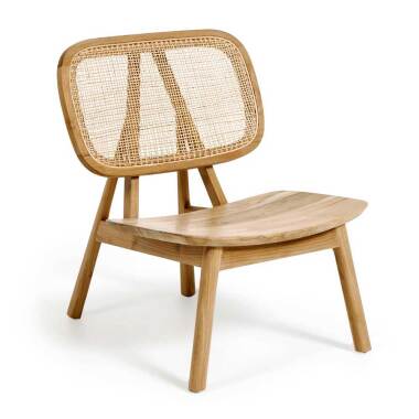 Einzelsessel in Beige & Lounge Sessel im Skandi Design Teak Massivholz & Rattan