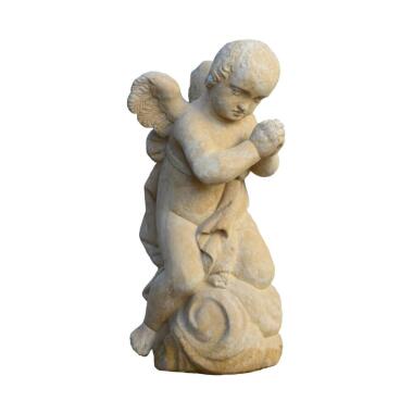 Engel Skulptur in Beige & Grabfigur Engel betend für Doppelgräber Rafael