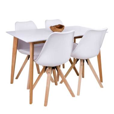Esszimmer-Sitzgruppe & Sitzgarnitur für Esszimmer Weiß und Holz Naturfarben