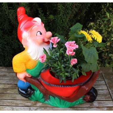 Gartenzwerg mit Pflanzkarre zum Bepflanzen Figur Zwerg Blumentopf H 43
