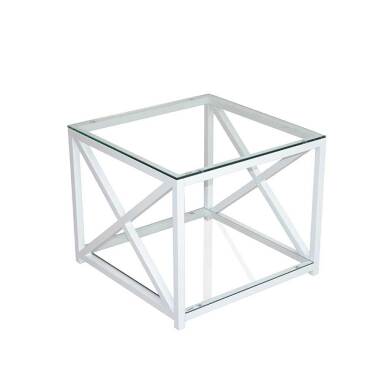Glas-Couchtisch & Glas Beistelltisch in Weiß Metall Sicherheitsglas