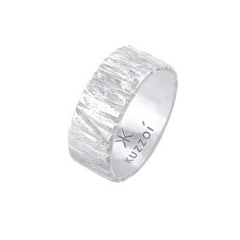 KUZZOI  KUZZOI KUZZOI Ring Bandring Breit Struktur Gehämmert 925 Silber Ring 1.0