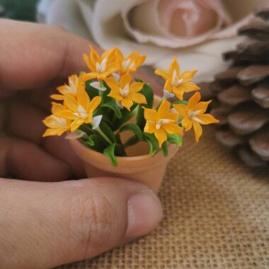 Miniatur Fee Lilie Blumenstrauß, Miniatur Orange Farbe Blume, Handgemachte Ton B