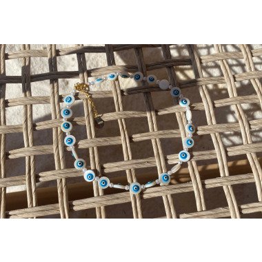 Mother Of Pearl Evil Eye Beads Necklace